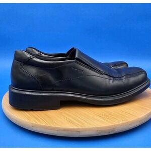 Ecco Mens Slip On Black Leather‎ Loafer Shoes Black EU 42 US 8-8.5 EUC